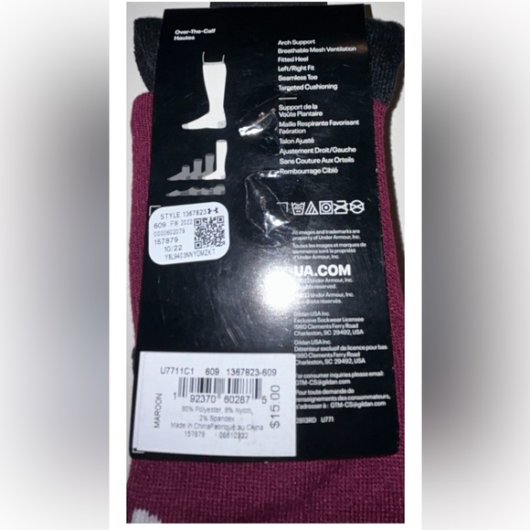 Under Armour UA Team OTC Soccer Socks 1 Pair Youth 13.5K-4.5 Maroon w White Logo - Picture 2 of 10